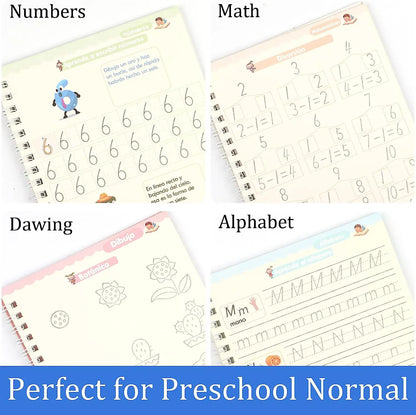 4 Books Magic Writing Book in Spanish Calligraphy Notebook Montessori Kids Reusable Educational Calligraphic Letter Practice Toy