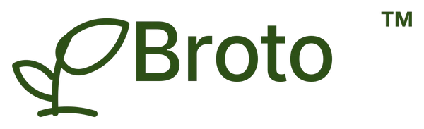 Logótipo Broto com ilustração de um pequeno broto verde e folhas.